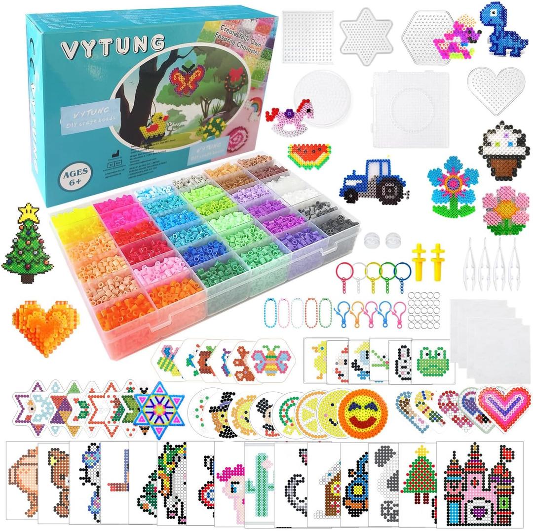 Vytung Fuse Beads Kit 13000pcs 36 Colors 5mm Melty Beads Kit with 6 Pegboards 220 Patterns 4 Tweezers 4 Ironing Paper, Melting Beads Kit for Christmas Birthday