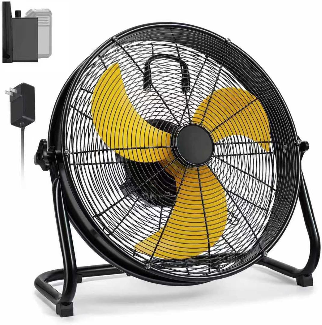 18" Brushless Cordless Floor Fan Compatible with Dewalt 20V Max Battery | 2500CFM Quiet Industrial Fan with AC Adapter, 5 Speeds 360Tilt Portable Metal Shop Fan for Garage Jobsite Camping(Tool Only), 18in