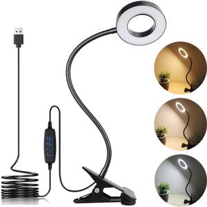 Clip on Light LED Reading Book Study Lamp 3 Color Modes 10 Brightness Eye Protection 360 Flexible Gooseneck Student Dormitory Office Desk Lamp at Night in Bed (Black)