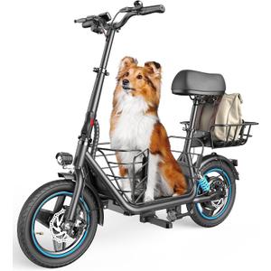Gyroor C1 Plus Electric Scooter with Seat for Adults - 650W Motor, Pet Basket, 19 MPH Top Speed, 30 Miles Range, 14" Pneumatic Tires, Foldable Commuting Scooter, Onyx