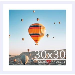 30x30 Picture Frame White with 24x24 Mat, Display Photo 24x24 with Mat or 30 x 30 Without Mat, Wall Hanging Large 30x30 Poster Frame with Shatter Resistant Plexiglass, White