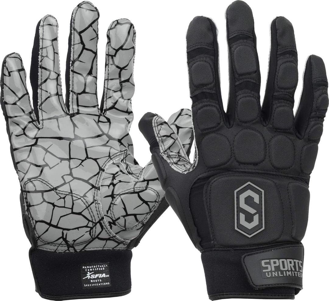 Sports Unlimited Max Clash Lineman Adult/Youth Padded Football Gloves, Lineman Football Gloves, Men's and Boys Offensive/Defensive Line (Black) Size: Youth X-Large