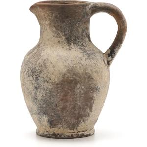 SIDUCAL Ceramic Rustic Farmhouse Vase with Handle, Terracotta Vase, Minimalist Decorative Vases for Home Decor, Table, Living Room, Shelf, Christmas Decoration(Gray)