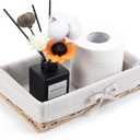 Bathroom Tray Wicker Toilet Paper Basket Toilet Tank Trays for Countertop Storage Behind Bathroom Tray Organizer Toilet Tank Top Basket Suitable for Any Home Dcor Style (9.8x5.9x2.36 In, Beige)