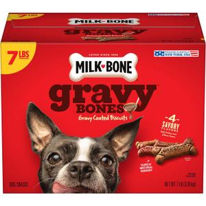 Milk-Bone Gravy Bones Dog Treats with 4 Savory Meat Flavors Coated in Gravy, 7 Pound