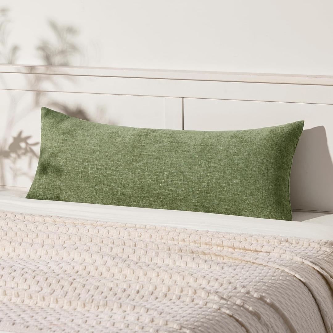 MIULEE Pack of 1 Couch Throw Pillow Covers 14x36 Inch Spring Soft Sage Green Chenille Pillow Covers for Sofa Living Room Solid Dyed Pillow Cases