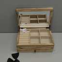 Meangood Jewelry Box Organizer for Women, 2 Layer Large Jewelry Storage Case, Rustic Wooden Jewelry Box with Mirror & Ring Tray for Necklace Earring Bracelets Rings, Vintage Style (Torched Wood)