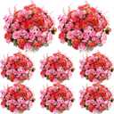 Geosar 8 Pcs Rose Artificial Flowers Fake Flowers Bouquet 21 Heads Silk Faux Floral Bundles with Stem for Home Bridal Wedding Arrangements Table Centerpieces Party Decor (Rose Red)