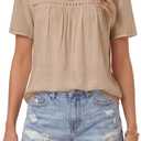 Vrtige Women's Tops Lace Crochet Boho Blouses Short Sleeve Crewneck Casual Flowy Eyelet Shirts (S)