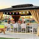 YITAHOME 10X12FT Hard Top Metal Gazebo Patios Double Roof Canopy Aluminum Frame Garden Gzebo Tent Curtains Netting for Patios Backyards Decks Lawns Brown