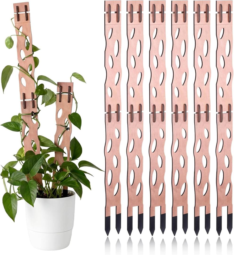6 Set Extendable Wood Plant Trellis Kit Plant Trellis for Indoor Climbing Houseplants Modular Plants Support Stake with 6 Bases and 6 Extension Parts for Potted Plants Moss Pole Alternative