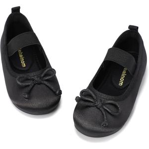 Hehainom Toddler Girls Dress Shoes Flower Girl Toddler Flats Wedding Church Party Bow Little Kids Mary Jane Shoes (Black) US 11 Little Kid