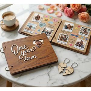 1 Year Scrapbook Album for Boyfriend Girlfriend, First Year Paper Memory Book for Couples, DIY Photo Scrapbook with Stickers, Romantic Photo Album for Him Her