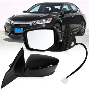 Left Driver side Mirror Fits 2013-2017 Honda Accord Sedan/Coupe with Power Glass without Heated without turn signals without Blind Spot Match Crystal Black Pearl Replace 76258T2FA11(3Pins)