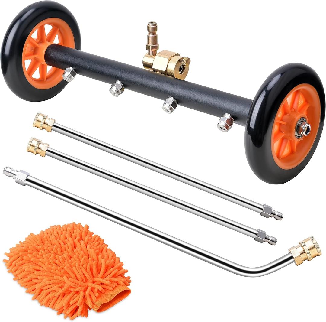 EVEAGE 2-in-1 Undercarriage Pressure Washer Attachment, 16" Pressure Washer Water Broom, 3 Extension Wands Wash Mitt, Reversible Undercarriage Cleaner, 4000 PSI (Orange)