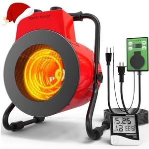 1500W Greenhouse Heater with Digital Thermostat, Outdoor Heater with Overheat Protection and 3-Second Rapid Heating Function, Outdoor Heaters for Patio Garage, Greenhouse, Flower House