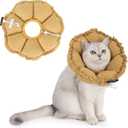 H HIDREAM Soft Cat Cone Collar Cute Adjustable Cat Recovery CollarElizabethan e Collar that can Protect Head and Foot WoundsDaisy Yellow All-Season Style (Beige) L