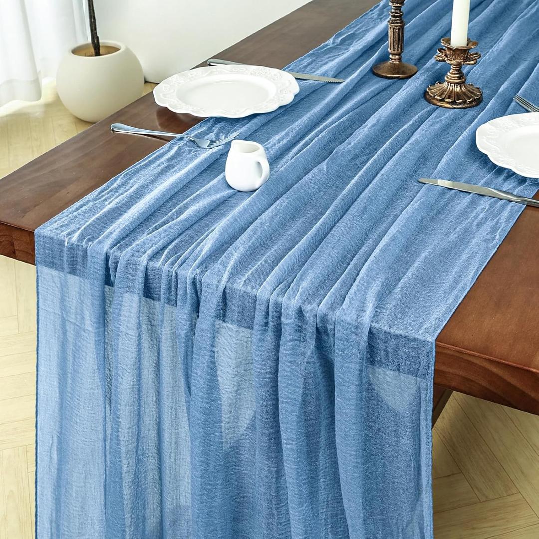 Blue Cheesecloth Table Runner Fall Thanksgiving 120 Inch Dusty Blue Rustic Boho Cheese Cloth 10Ft Gauze Table Runner for Wedding Decor Baby Shower Holiday Party Home Decorations