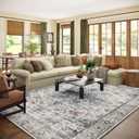 9x12 Area Rugs for Living Room: Washable Bedroom Rug Boho Vintage Rugs Stain Resistant Non Slip Low Pile Soft Lightweight Carpet for Kitchen Dining Room Farmhouse Nursery Kids Room Home Office (Blue and Cream)