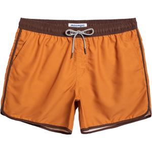 maamgic Mens Boys Short 80s 90s Vintage Swim Trunks with Mesh Lining Quick Dry Swim Suits Board Shorts (Large, Colorblock Ruddy Brown)
