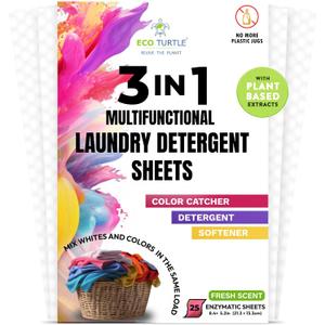 Color Catcher Fabric Softener Laundry Detergent Sheets 25 Loads Fresh Scent, Plant based, No Plastic Jugs Travel Friendly, Ultra Concentrated Mix Colored with Whites Detergent Softener & Color Catcher (25 Count (Pack of 1))