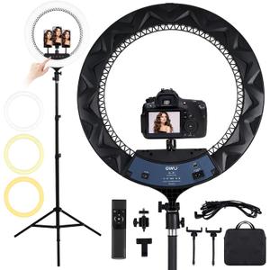 GWO 21 inch LED Ring Light with Tripod Stand 6000K Dimmable Makeup Selfie Light with Touch Panel Phone Holders for YouTube Vlog Video Shooting Include Carrying Bag and Remote Control CRI>90