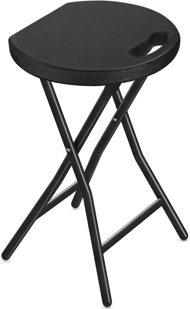 TAVR Furniture Portable Folding Chair with Handle, Heavy Duty Round Fold Stool Chair with 500lbs Capacity for Adults, 18 Inch Foldable Stool for Dorm, Kitchen, Vanity, Church and Outdoor use, Black, 1 Pcs 18-Inch