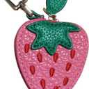 Cute Fruit Charm Leather Zipper coin purse With Keychain,Coin Organizer, Mini Fashion Accessory Leathe Storage Bag for Women (Strawberry)