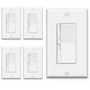 BESTTEN 5 Pack Super Slim Dimmer Light Switch for 300W Dimmable LED/CFL Lights and 600W Incandescent/Halogen, Single Pole/3-Way LED Slide Dimmer, Wall Plate Included, ETL Listed, White