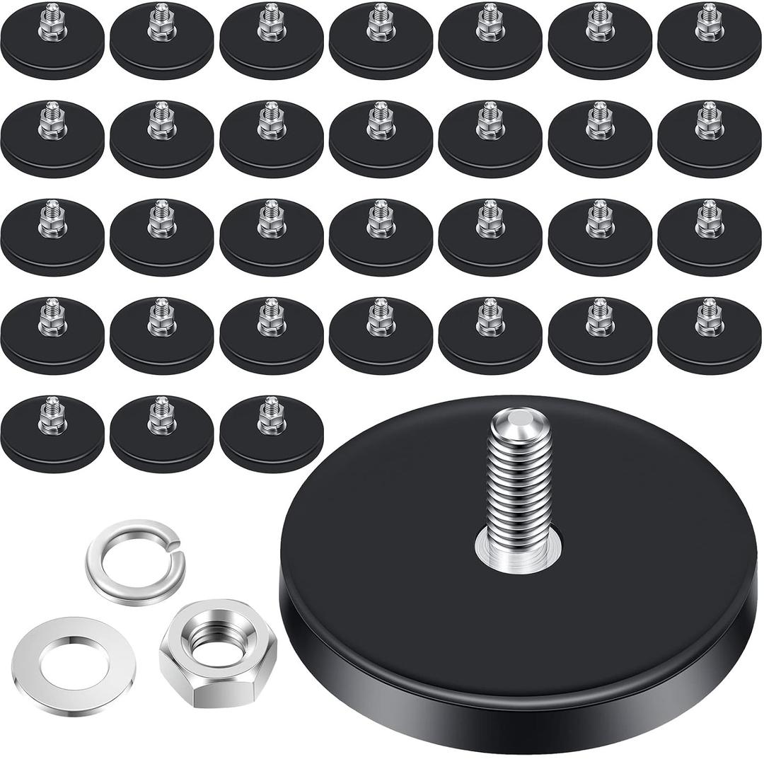 Flutesan M6 Threaded Magnets Rubber Coated, 32 Packs, Black, 1.69 Inch