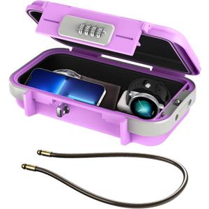 ORIA Portable Security Case, 4 Digit Combination Key Lock Box Security Case, Portable Safe Box Storage Smartphones, Passports, Credit Cards for Beach, Travel, Pink Purple