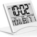 Betus Digital Travel Alarm Clock - Foldable Calendar Temperature Timer LCD Clock with Snooze Mode - Large Number Display, Battery Operated - Compact Desk Clock(Silver, No Backlight)