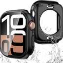 3 in 1 Waterproof Case for Apple Watch Screen Protector 46mm Series 10/Series 11,with Tempered Glass,[360 Protective Front and Back] PC Bumper Face Cover Compatible iWatch Accessories (Matte Black)
