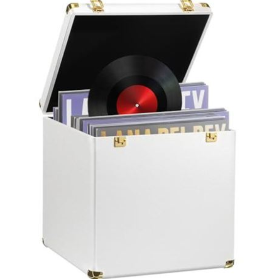 CroBlissful Large Vinyl Record Storage Case, 13 x 13 x 13 Inch for 100+ Single Records, Retro Lp Album Collection Display Box, PU Leather Water Resistant for 7/10/12 Inch Album Collection(White)