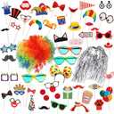XunYee 57 Pcs Carnival Party Decoration Include Circus Photo Booth Props Clown Wig Silver Wig Clown Headband Clown Nose Funny Plastic Glass Clown Accessory Kit Party Supplies Carnival Birthday Party