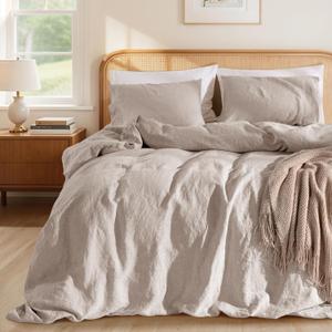 LBRO2M 100% French Linen Duvet Cover Set 3Pcs, Comforter Cover King Size Beige