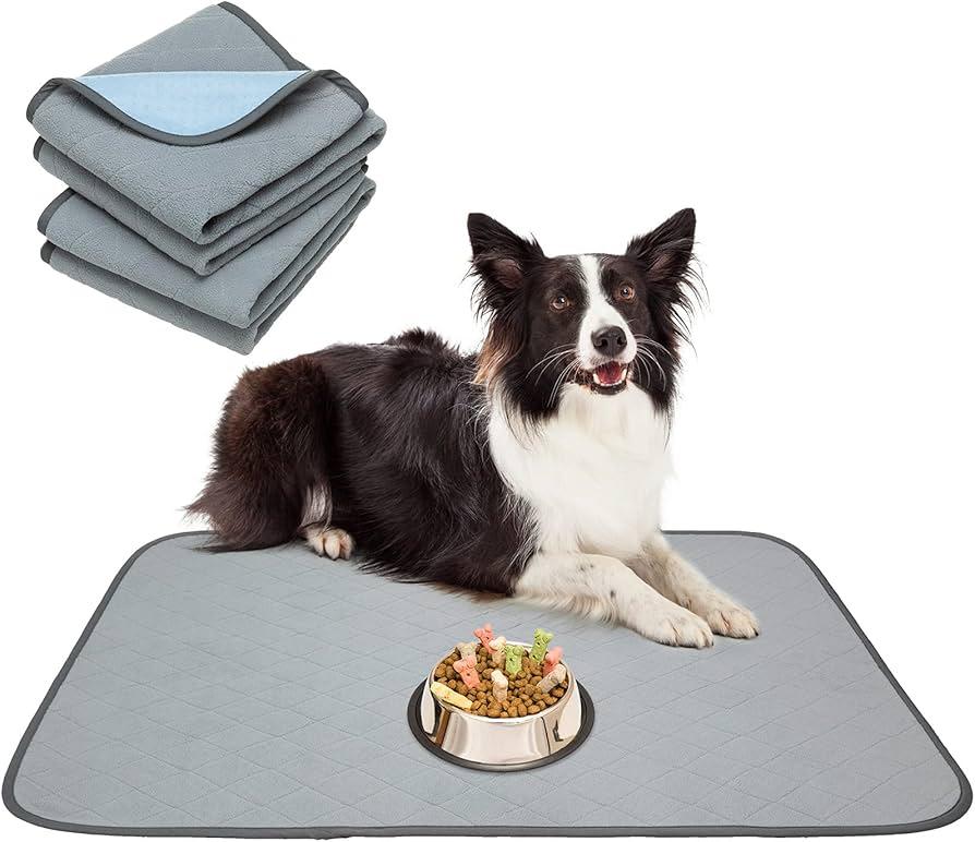 KOOLTAIL Dog Food Mat, Absorbent Pet Feeding Mat for Food and Water Bowls, Placement Pad for Floors with Waterproof Rubber Backing, Quick Dry Water Dispenser Mat for Dogs Puppy Cats, Grey   2 Pack