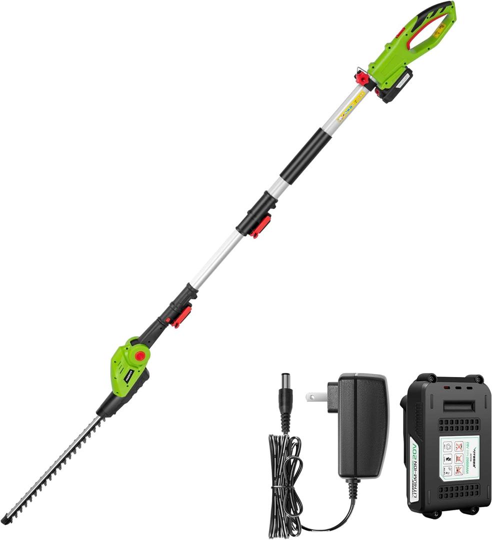 VIVOSUN 20" Cordless Pole Hedge Trimmer, 20V Electric Bush Trimmer with 20 Dual-Action Laser Blade, Adjustable Cutting Head, 0.55" Cutting Capacity, 2.0AH Battery and Fast Charger Included (Pole Hedge Trimmer with 20V Battery)