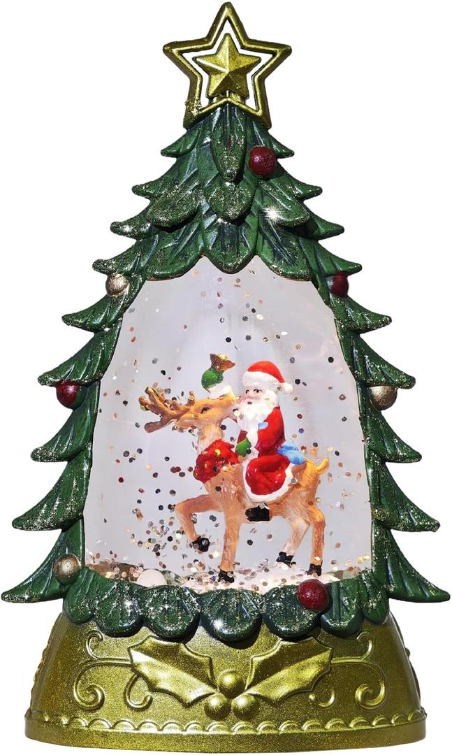 Mini Snow Globe Christmas Decorations, Glittering Santa Reindeer Small Christmas Tree Snow Globe Lighted Water Lantern for Xmas Decor Gifts