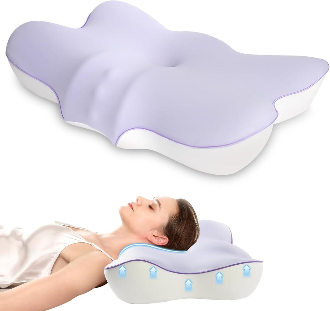 jiaao Cervical Pillow for Neck and Shoulder,Adjustable Memory Foam Neck Pillow for Pain Relief Sleeping,Ergonomic Neck Support Pillows for Side, Back and Stomach Sleepers (Purple)