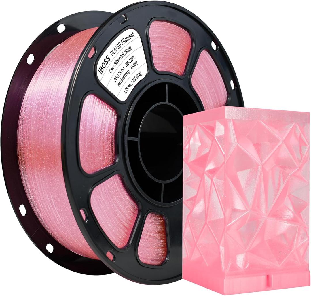 iBOSS Translucent Glitter PLA+ Pink Filament, Clear PLA Plus Filament 1.75mm, 1KG/2.2lb 3D Printer Filament Transparent Glitter Pink Filament, Clear 3D Printing Filament Fit Most FDM 3D Printers