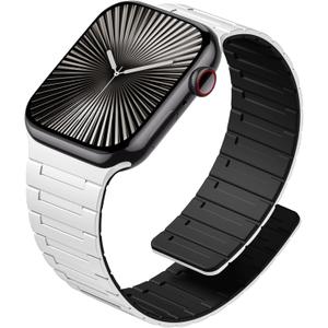 SNBLK Magnetic Watchband Compatible with Apple Watch for Men, Women, Silicone Sport Strong Magnet Strap for iWatch, Size: 44mm/45mm/46mm/49mm/(42mm-Series 3 2 1) (White/Black)