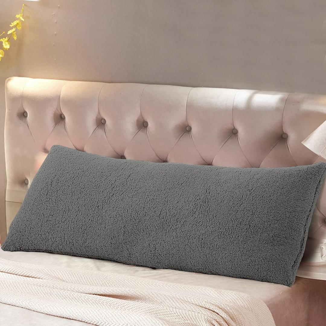 Reafort Sherpa Body Pillow Cover 21" x 54", Plush Fleece Long Body Pillowcase with Zipper Closure, Ultra Soft Fluffy Cozy Decorative Pillow Cover (21"x54" Body Pillow Cover,Charcoal Grey)