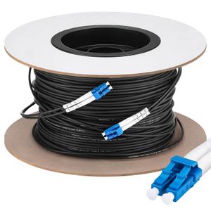500ft (150 Meters) Fiber Lc to Lc Outdoor Armored Fiber Optic Internet Cable 9/125um Lc Single Mode Duplex Fiber Cable Jumper, Compatible with OS1/OS2, Low Friction LSZH, Black