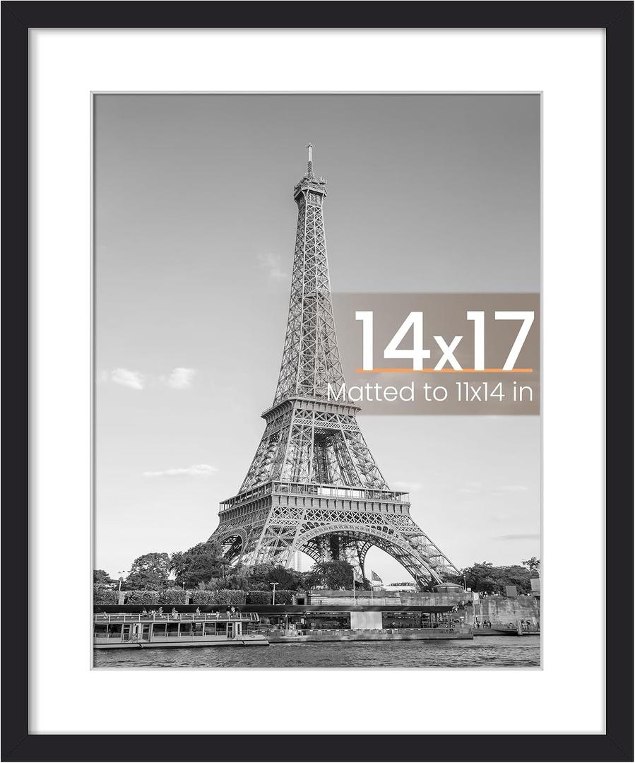 Upsimples 14x17 Picture Frame, Display Pictures 11x14 with Mat or 14 x 17 Without, Wall Hanging Diploma Frames, Black, 1 Pack