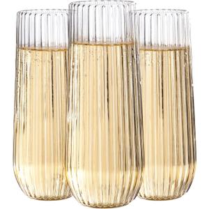 Ciaell 48PCS Plastic Ribbed Champagne Flutes - 9oz Clear Plastic Champagne Glasses - BPA-Free Disposable Shatterproof Toasting Glasses for Weddings, Party, Catering