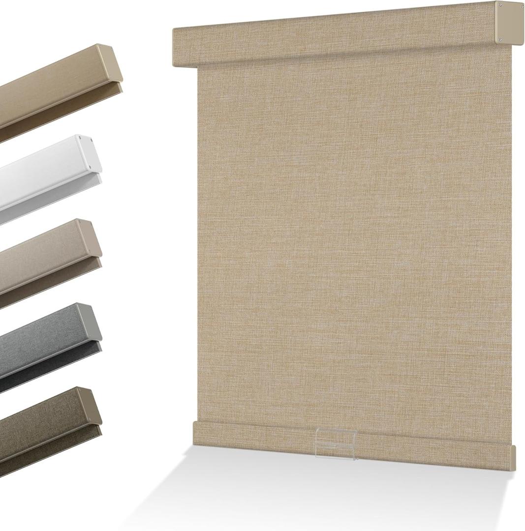 Blackout Roller Shades for Indoor Window Blinds,Cordless,Linen Fabric,Thermal Insulated Fabric UV Protection Shades for Home,Office,Door,Bedroom,Blackout-Beige,34" W x 72" H