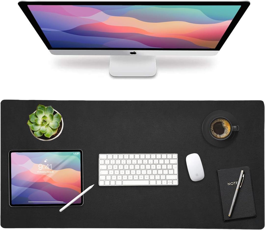 Vine Creations Leather Desk Protector, Non Slip 32" x 17" Office Desk Mat (Black)