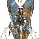 Floerns Women's Gothic Cut Out Lace Up Bodysuit Going Out Halter Neck Rave Body Suits Blue Medium