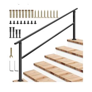 VIVOSUN Outdoor Handrail, 6 Step Stair Handrail, 83" x 36" Fits 1 to 6 Steps, Wrought Mattle Iron Handrail for Concrete Steps, Porch Steps, One-Step Assembly, Black